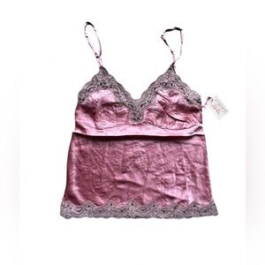 Gold Hawk Cameo Pink Silk Lace Beaded Camisole Size S NWT